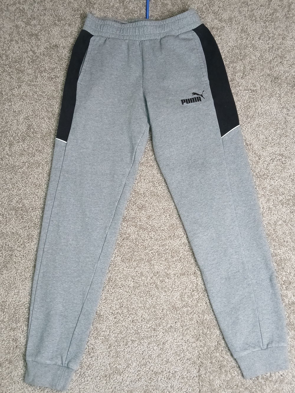 Puma Joggers Light Gray and Black Logo Gym Sweatpants for‎ Men - Small
